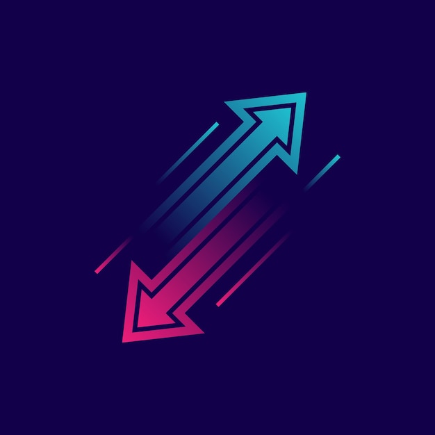 Vector up and down trend with arrows on dark background two arrows with different directions up and down