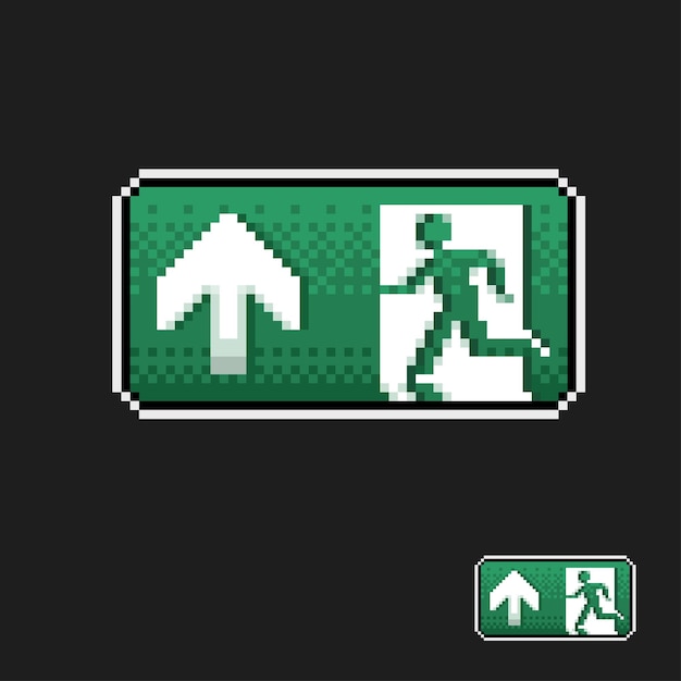 up exit sign in pixel art style