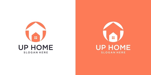 Up home logo with business card design vector premium