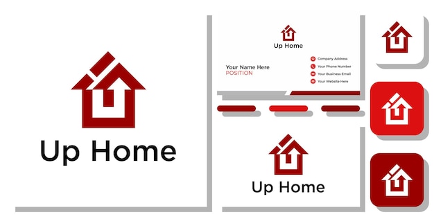 Up home symbol house arrow increase growth red with business card template