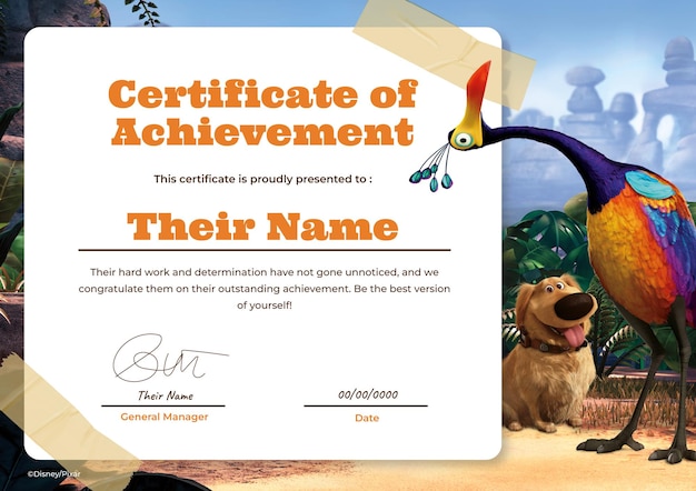 Up Movie Certificate of Achievement