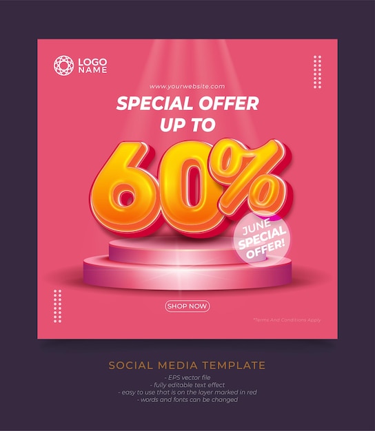 Up to sixty percent discount for the 66 sale banner template design poster or instagram posts