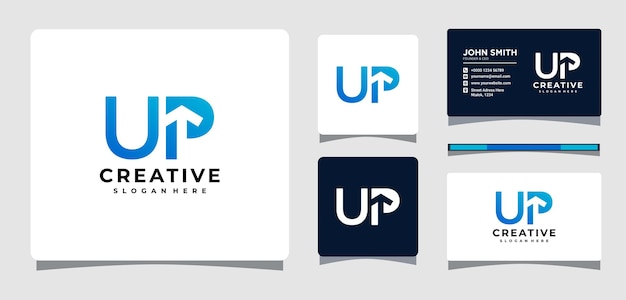 Up Text and Up Arrow Logo Template With Business Card Design Inspiration