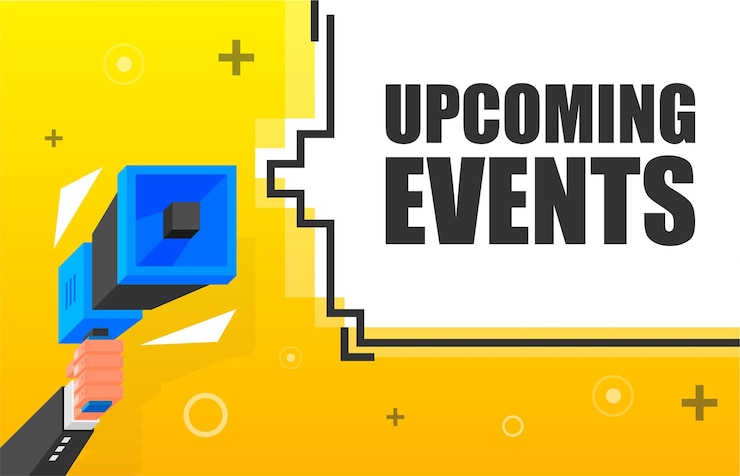 Vector upcoming events banner template. marketing flyer with megaphone. isometric and pixel style. template for retail promotion and announcement. vector illustration.