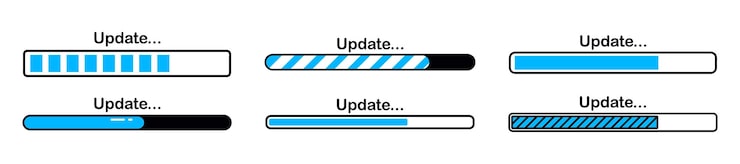 Vector update bar loading or updating files installation new software operating system loading or installing process vector loading bar progress icons download progress load icon with gears