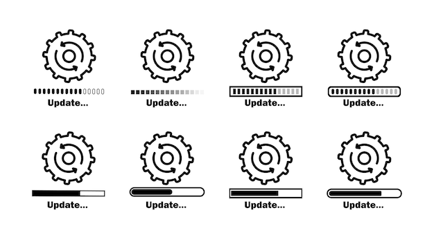 Aggiorna set di icone. caricamento in corso. aggiornamento software. icona della linea vettoriale per affari e pubblicità