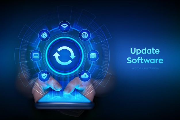 update software upgrade software version concept computer program upgrade smartphone in hands