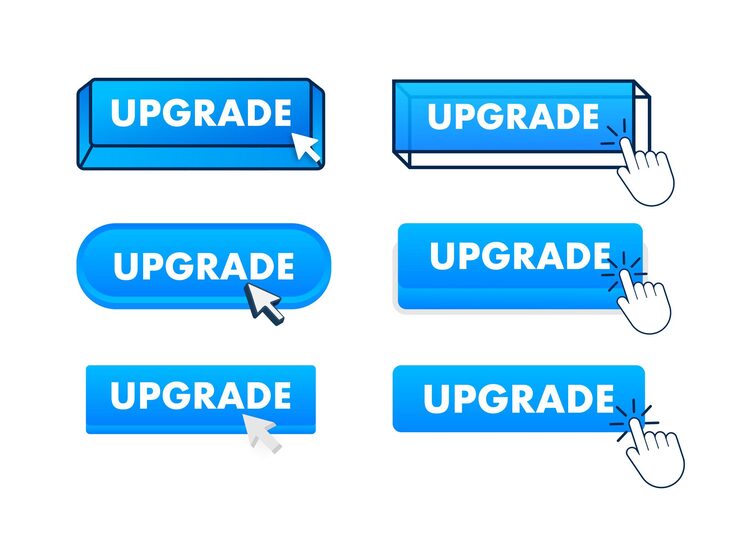 Vector upgrade button with pointer clicking upgrade web buttons set user interface element in flat style