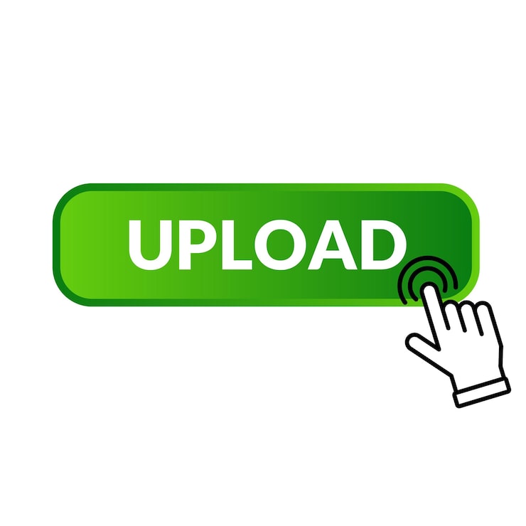 Vector upload button click the upload button buttons and hand cursor green button direct upload