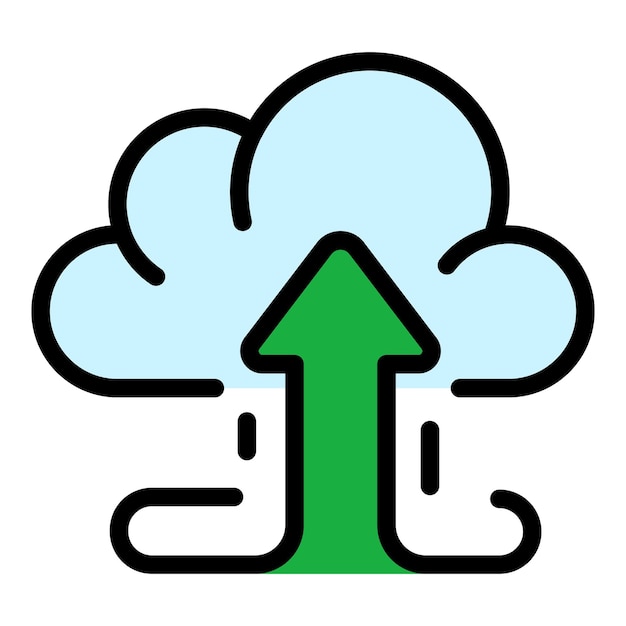 Vector upload data cloud icon outline upload data cloud vector icon color flat isolated