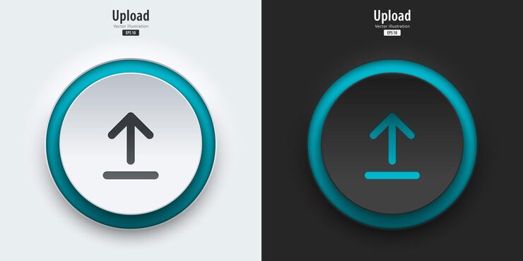 Vector upload sign a set of black and white push buttons with upload symbols upload icon 3d neumorphism design style for apps websites interfaces and mobile apps ui ux vector illustration