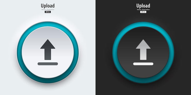 Vector upload sign a set of black and white push buttons with upload symbols upload icon 3d neumorphism design style for apps websites interfaces and mobile apps ui ux vector illustration