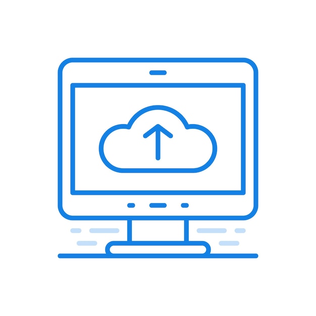 클라우드 서비스 벡터 라인 아이콘에 업로드 연결된 웹 서버의 서비스 및 스토리지 온라인 데이터