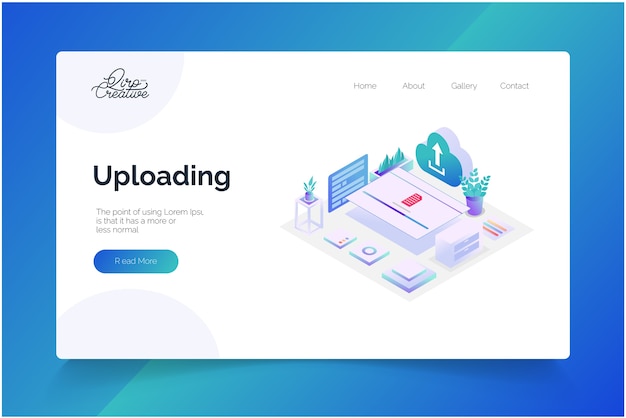 Uploading concept isometric landing page template