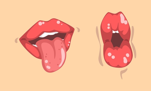 Upper and Lower Lips of Mouth Curving in Different Gestures Vector Set