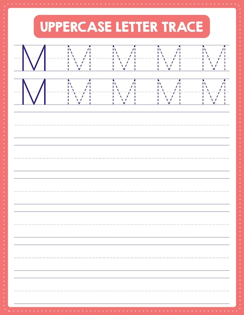 Uppercase Letter Tracing Handwriting Worksheet With Arrow Direction Alphabet M
