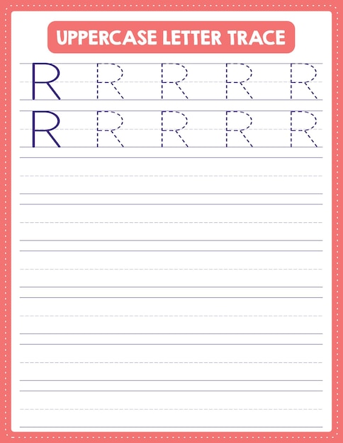 Заглавная буква, отслеживающая почерк, лист со стрелкой в направлении алфавита R