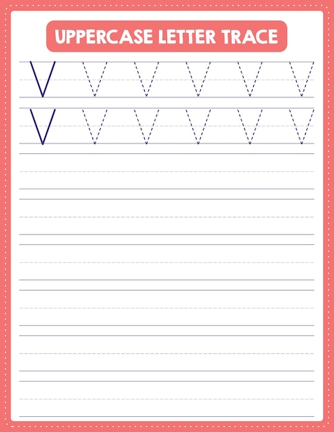 Uppercase Letter Tracing Handwriting Worksheet With Arrow Direction Alphabet V