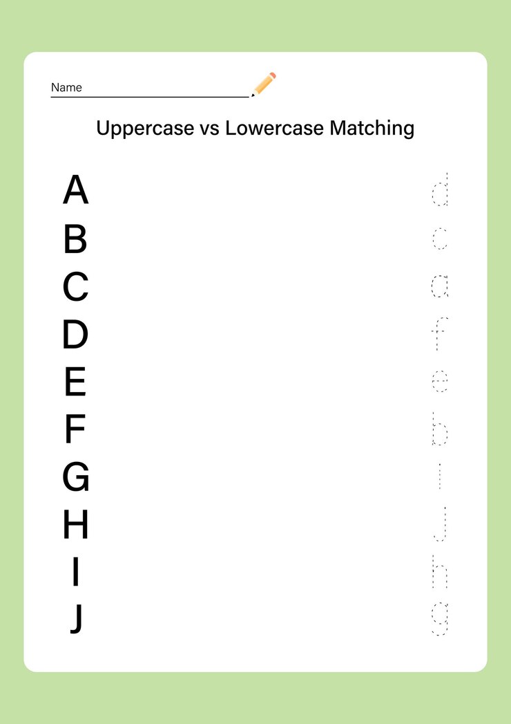 Vector uppercase vs lowercase matching educational worksheet for children