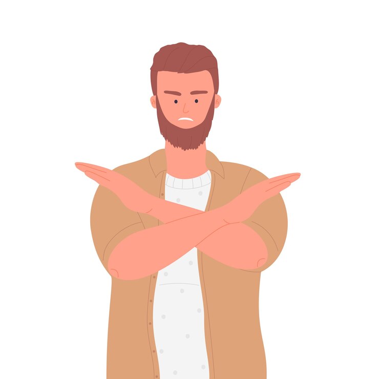 Vector upset boy with crossed arms