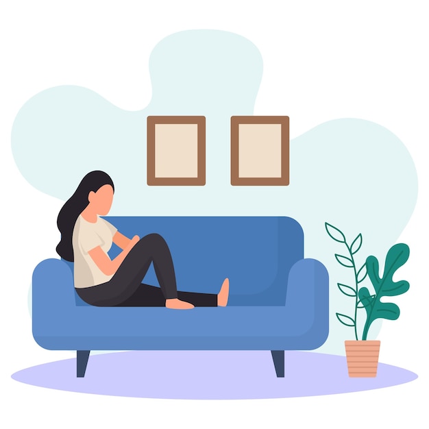 upset girl sitting on sofa Vector Icon Design, Weekly holidays Activity Symbol, Week Rest Days Sign