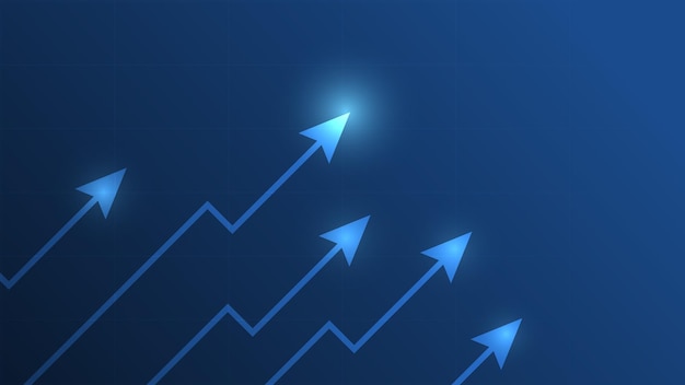 Vector uptrend arrow on blue background with copy space business growth concept