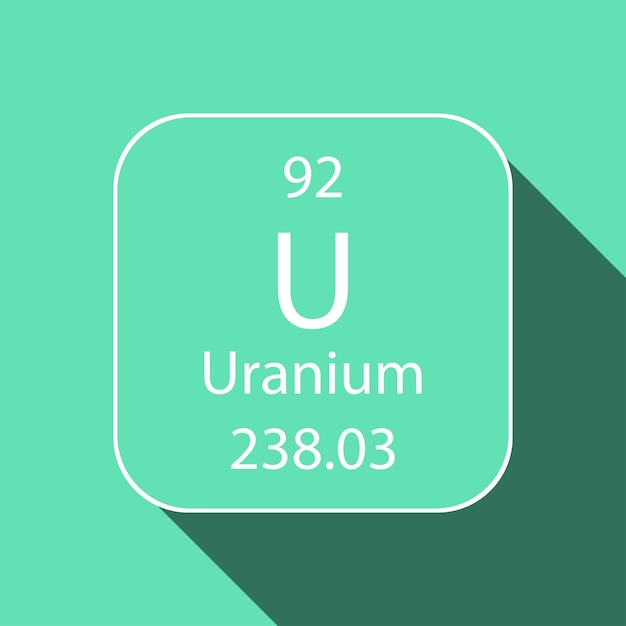 Uraniumsymbool met ontwerp met lange schaduw Scheikundig element van het periodiek systeem Vectorillustratie