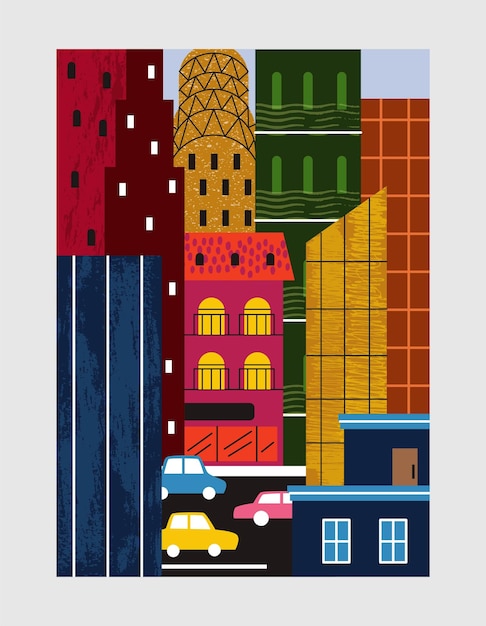 Urban architecture with car poster or banner with cityscape city or town with road landscape