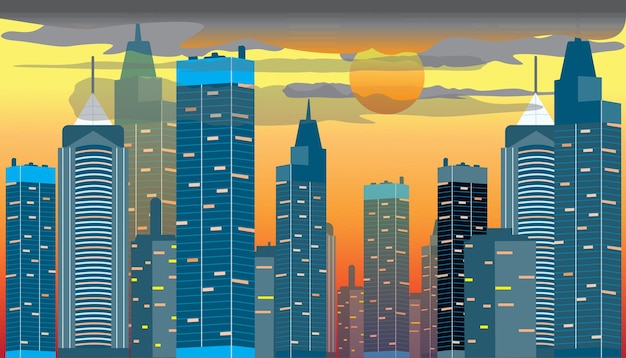 urban background and buildings at sunset