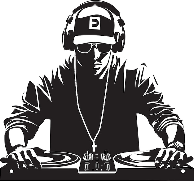 Vector urban beats cool dj man black vector logo bassline brilliance black dj player icon vector