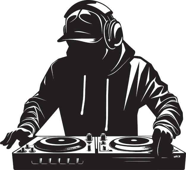 Urban beats cool dj man black vector logo bassline brilliance black dj player icon vector