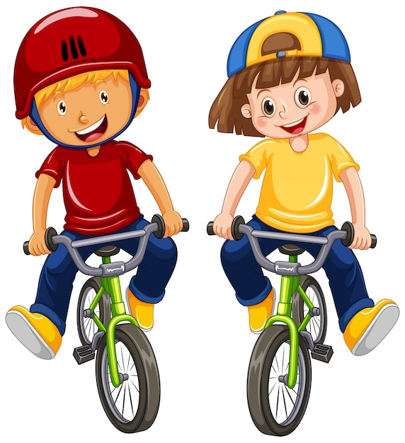 Vector urban boys riding bicycle on white background