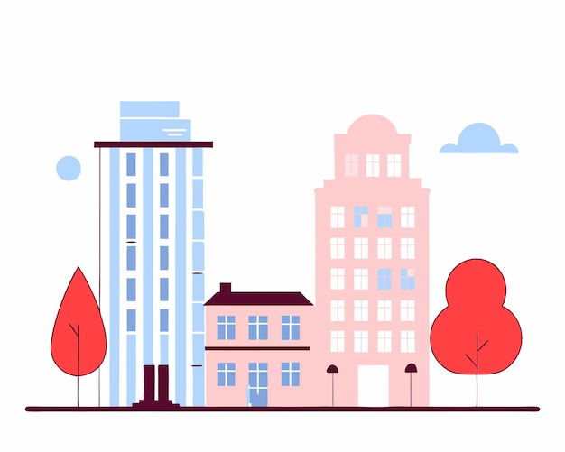 Urban buildings with cityscape scenery illustration