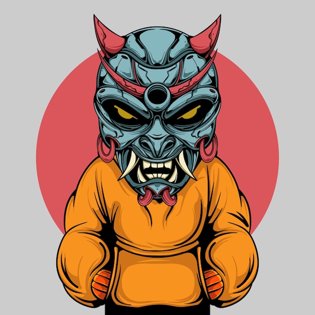 Urban character with devil oni mask