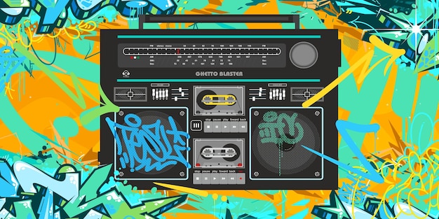 Urban detailed retro ghetto blaster hip hop graffiti street art style banner