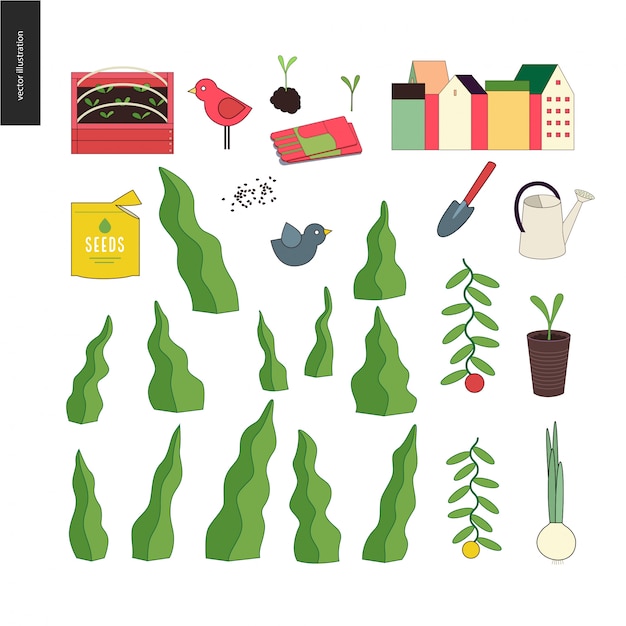 Vector urban farming and gardening hands set