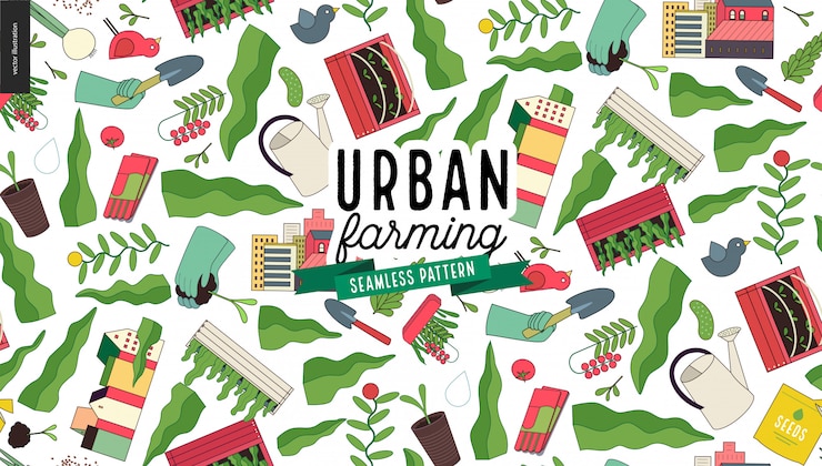 Vector urban farming and gardening pattern