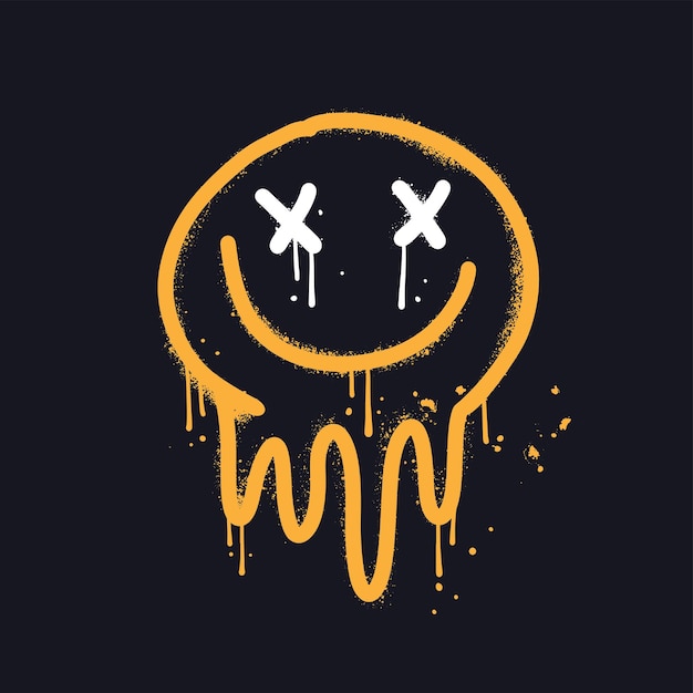 Vector urban graffiti sign of smiling eyes and mouth emoji stylized as paint running down or simulating mel