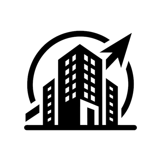 Urban growth and expansion icon Icon of skyscrapers with an upward arrow Concepts of urban development economic growth and real estate progress