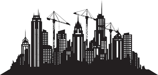 Urban heights blueprint multifloor cityscape vector logo skyscraper city vista sketch multifloor bu