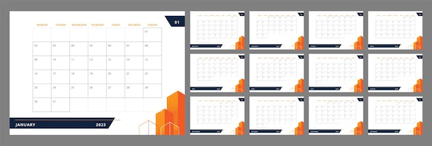 Urban infrastructure development desk calendar design template for 2023 year