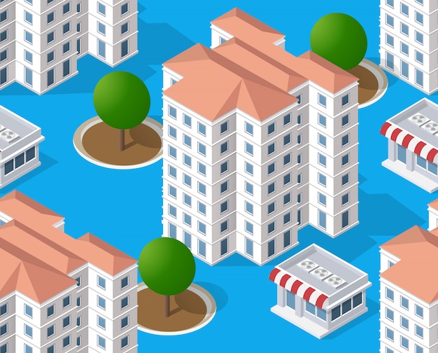 Urban isometric area with building trees