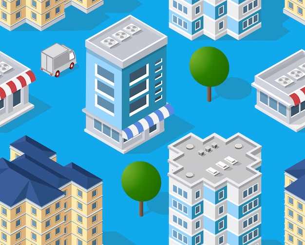 Urban isometric area with building trees