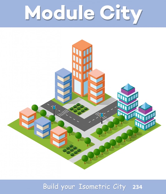 Urban isometric skyscraper