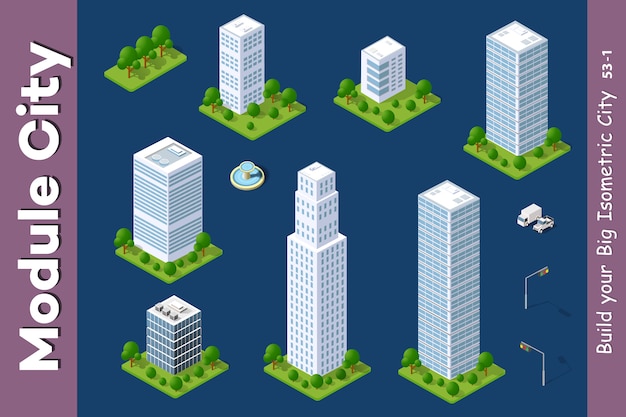 Vector urban isometric skyscraper