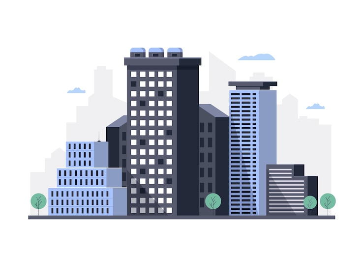 Vector urban landscape with high skyscrapers property owners