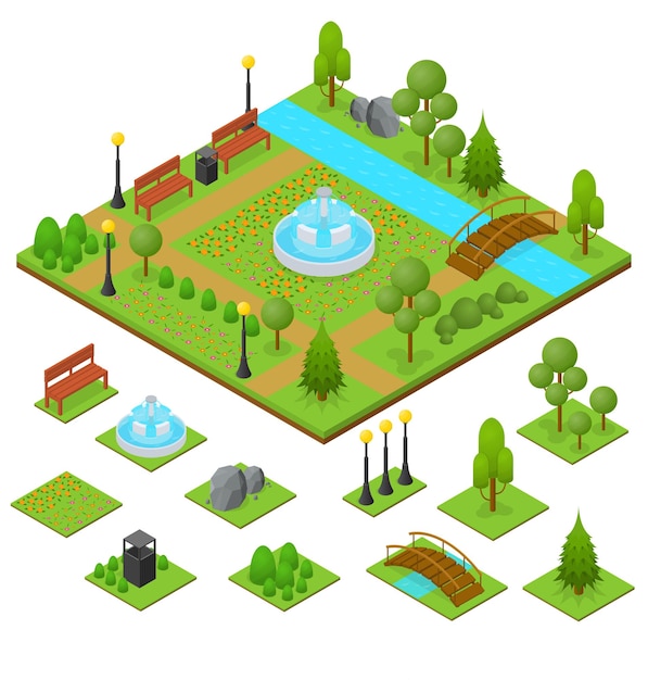 Urban park and area set in isometric view