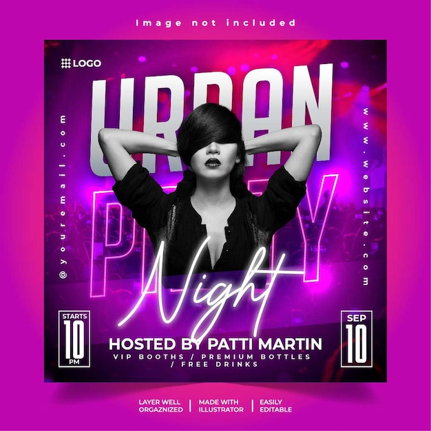 Vector urban party nachtclub dj party flyer social media post banner sjabloon