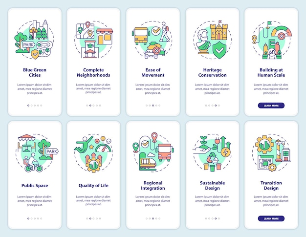 Urban planning onboarding mobile app screen set