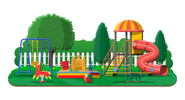 Vector urban playground kindergarten panorama